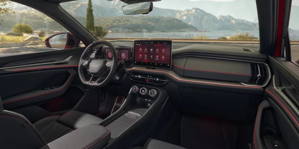 Lots of red stitching and matching ambient lighting.