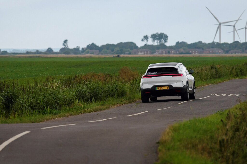 A shot taken from the chase vehicle.