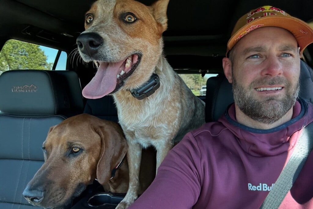 Shane with his two mongrels.