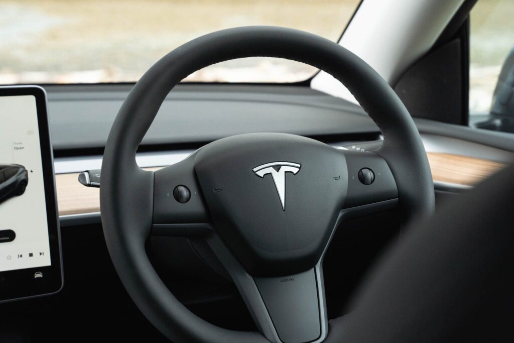 The wheel of a Tesla, so minimalist.