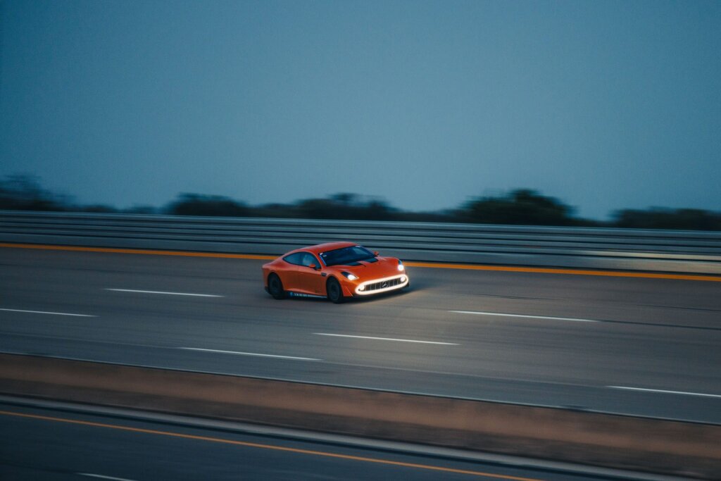 GT XX at speed at night.