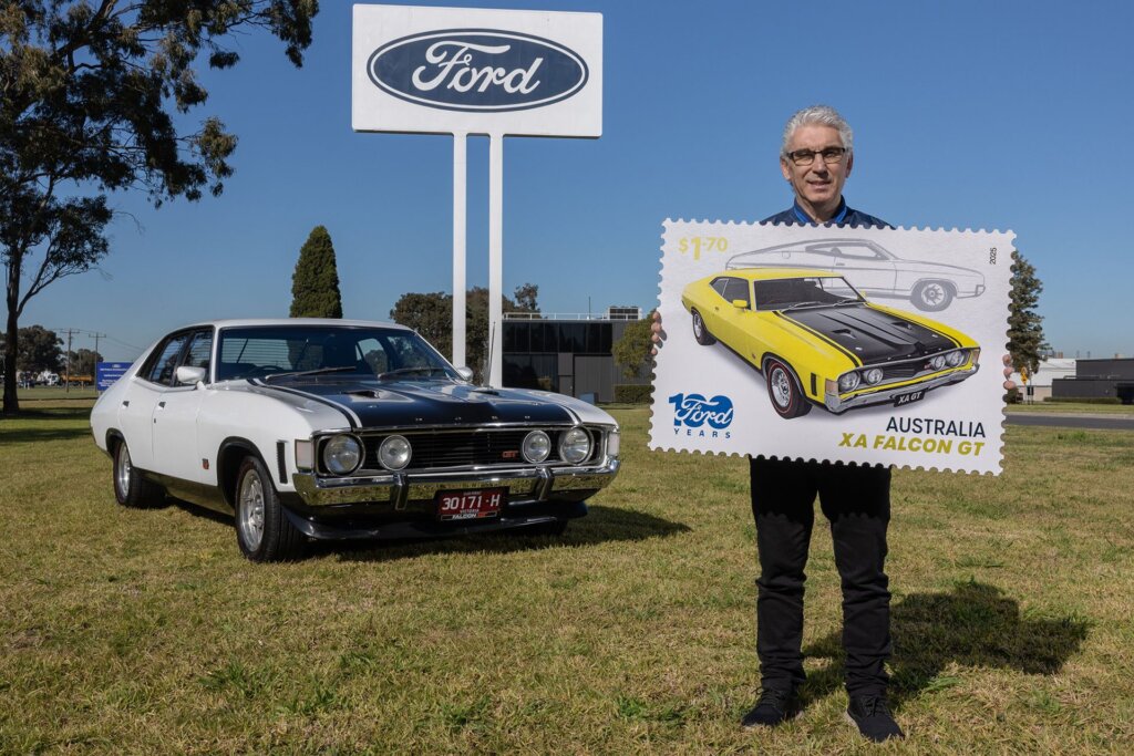 The XA Falcon GT and a blown up version of the stamp with the GT.