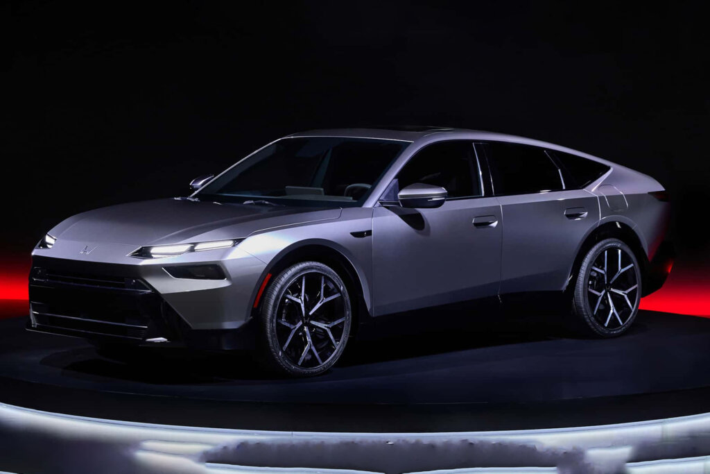 Honda hybrid concept in silver on black background