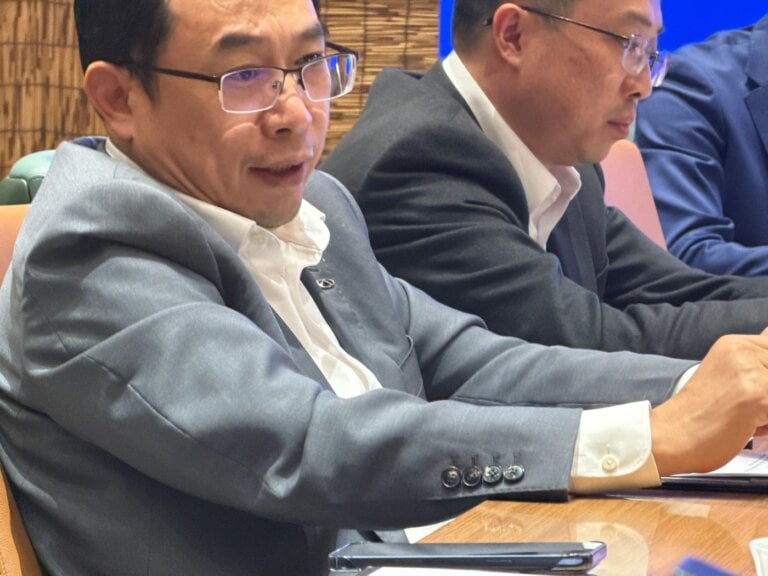 Chery International president Zhang Guibing answering questions at a media round table in Wuhu